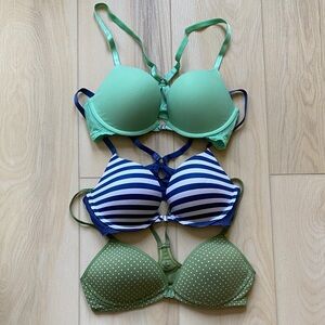 aerie set of 3 T-back bras with front closure  - Brooke and Sarah styles